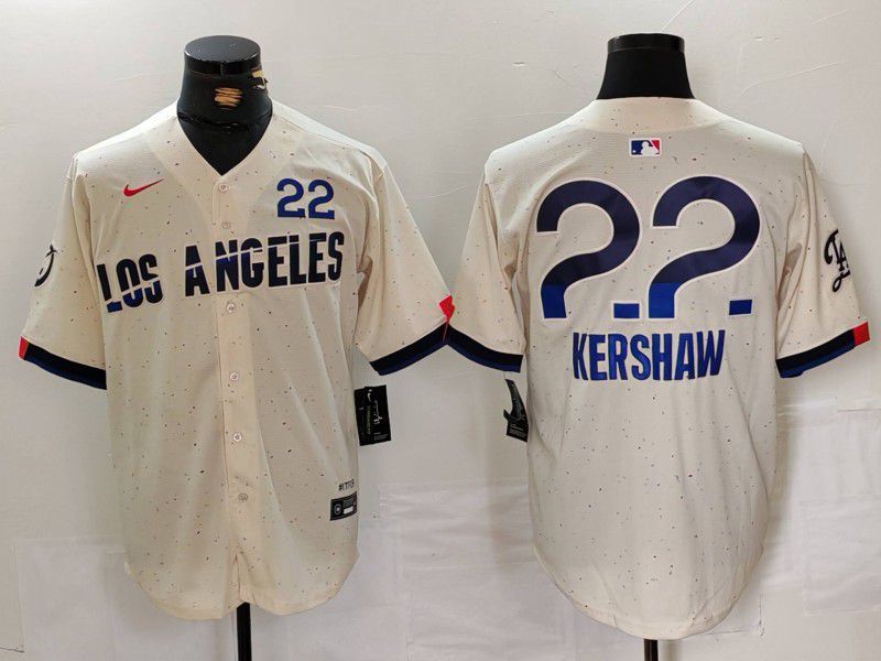 Men Los Angeles Dodgers 22 Kershaw Cream Fashion Nike Game MLB Jersey style 629